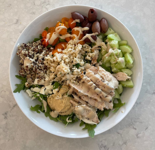 RECIPE of the WEEK: Mediterranean Warm Grain Bowl (Panera Copy Cat) With Tahini Dressing