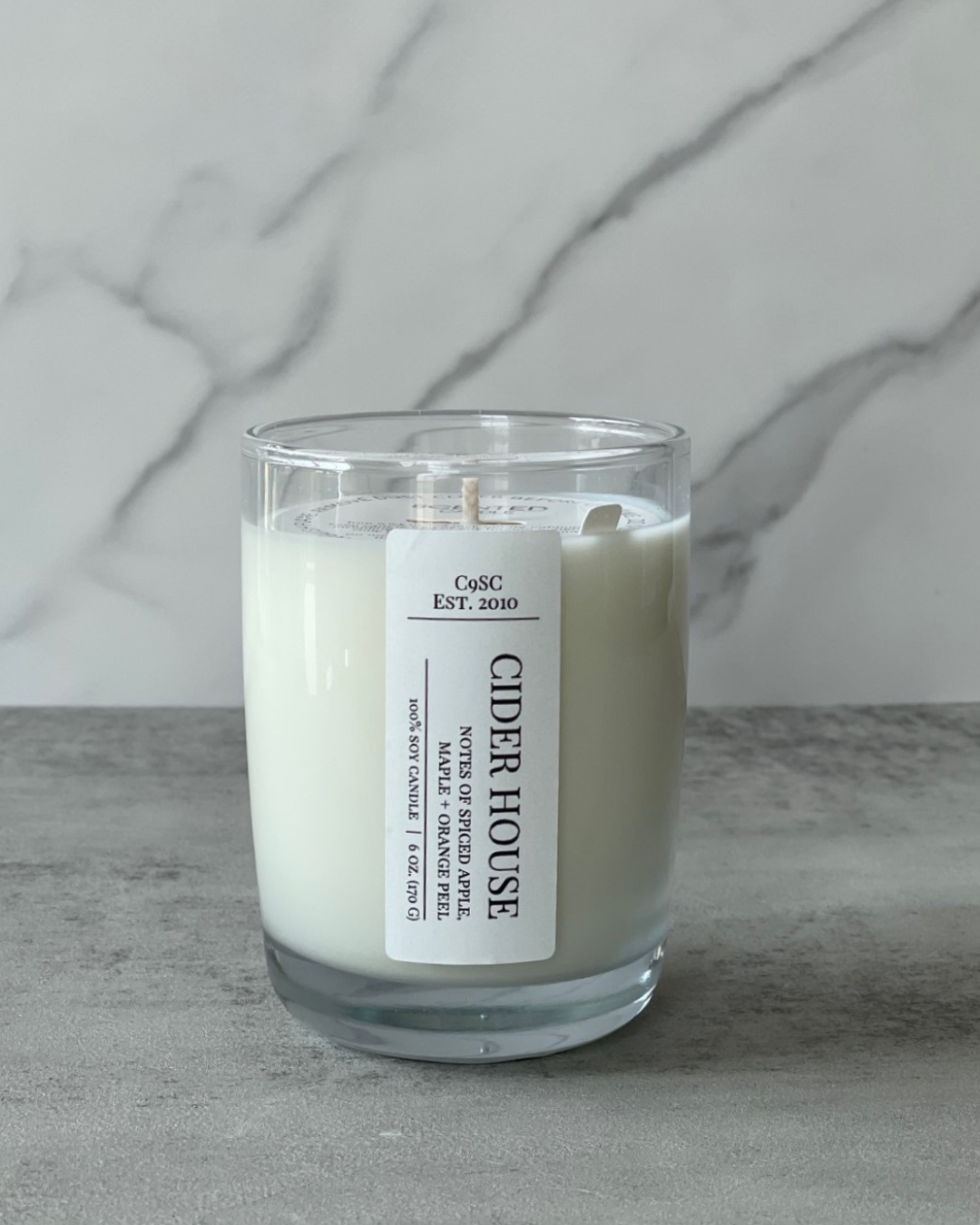 Cider House Rocks Glass Soy Candle: Spiced Apple, Orange Zest, Maple Sugar