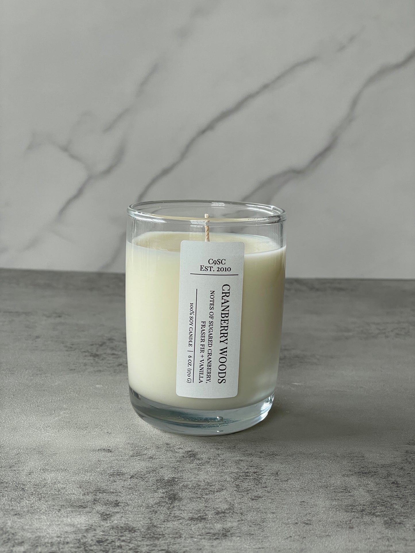 Cranberry Woods Rocks Glass Soy Candle: Cranberry, Fraser Fir, Vanilla