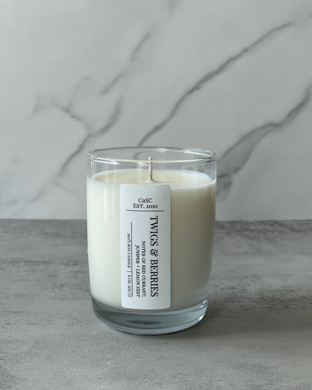 Twigs and Berries Rocks Glass Soy Candle: Red Currant, Juniper, Lemon Zest