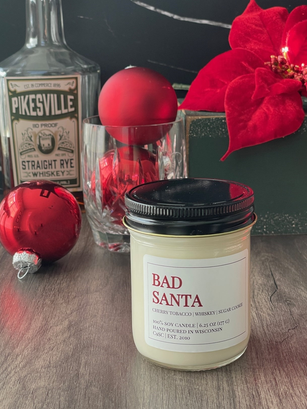 Bad Santa Limited Edition Soy Candle: Cherry Tobacco, Whiskey, Vanilla