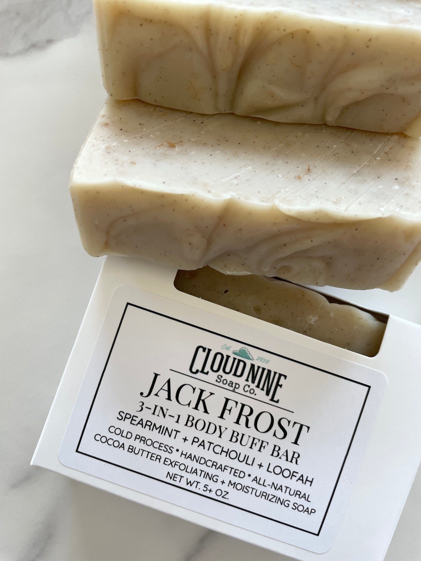Body Buff Bar, Jack Frost: Spearmint Patchouli, Sea Salt + Loofah (Restocking May 2025)