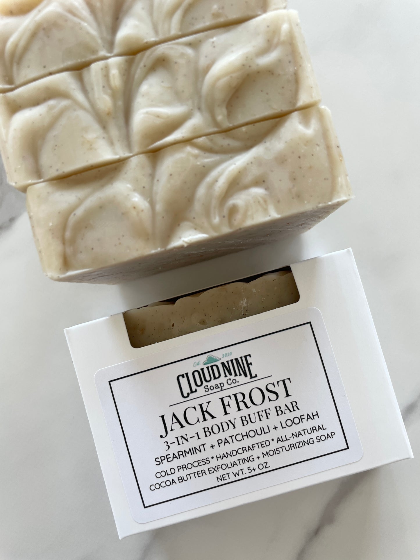 Body Buff Bar, Jack Frost: Spearmint Patchouli, Sea Salt + Loofah (Restocking May 2025)