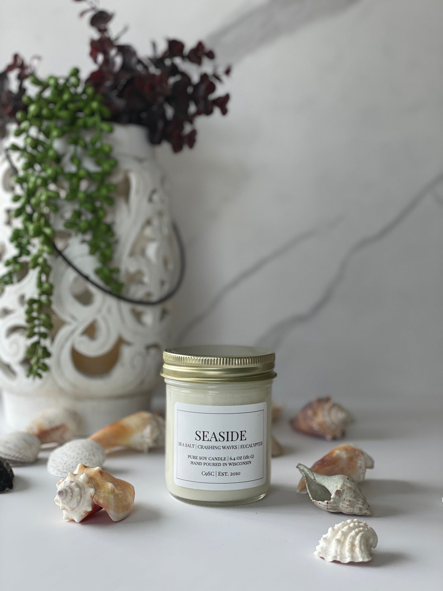 Seaside Soy Candle: Sea Salt, Crashing Waves, Eucalyptus